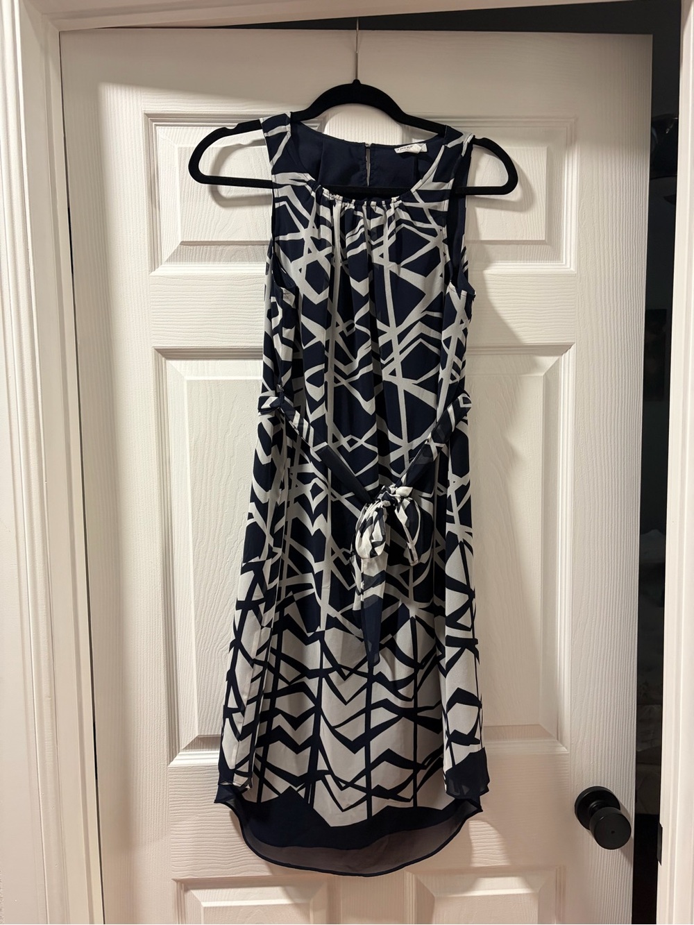 A Pea in the Pod Navy and White Geometric Maternity Dress